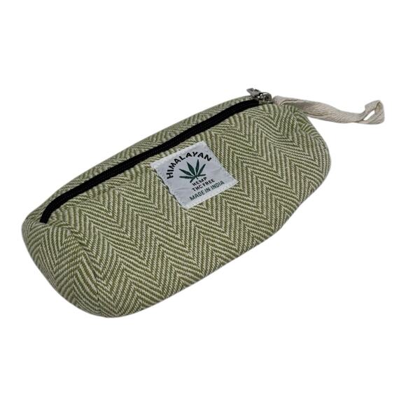 Himalayan Hemp THC Free Green White Small Cylindrical Pouch India Organic Hippie - Picture 2 of 6